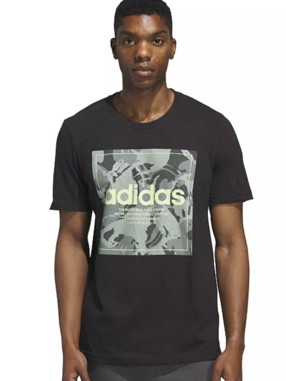 adidas Mens Graphic Black Short-Sleeve Tee With Logo And Camo Design Size 2XL
